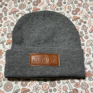 Müv Gray Beanie with Leather Patch